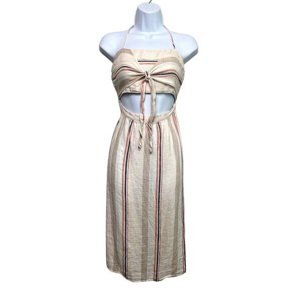 Trixxi Clothing Co. Beige Striped Linen Blend Cutout Dress/L - Picture 1 of 7